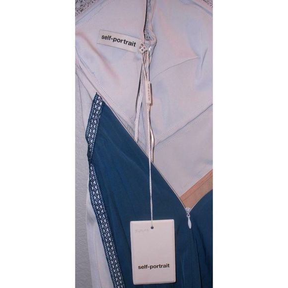 Self Portrait Lace Panel Pleated Blue Mini Dress 4 - Picture 6 of 8